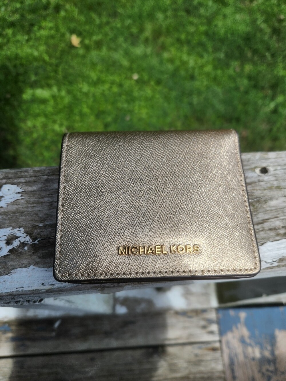 Michael Kor Gold Metallic Bifold Wallet